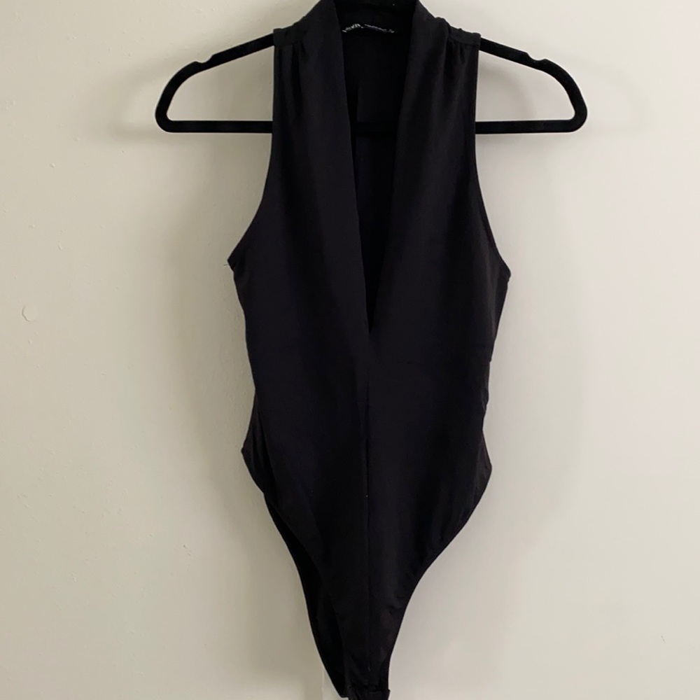 Zara Black V Neck Plunge Bodysuit